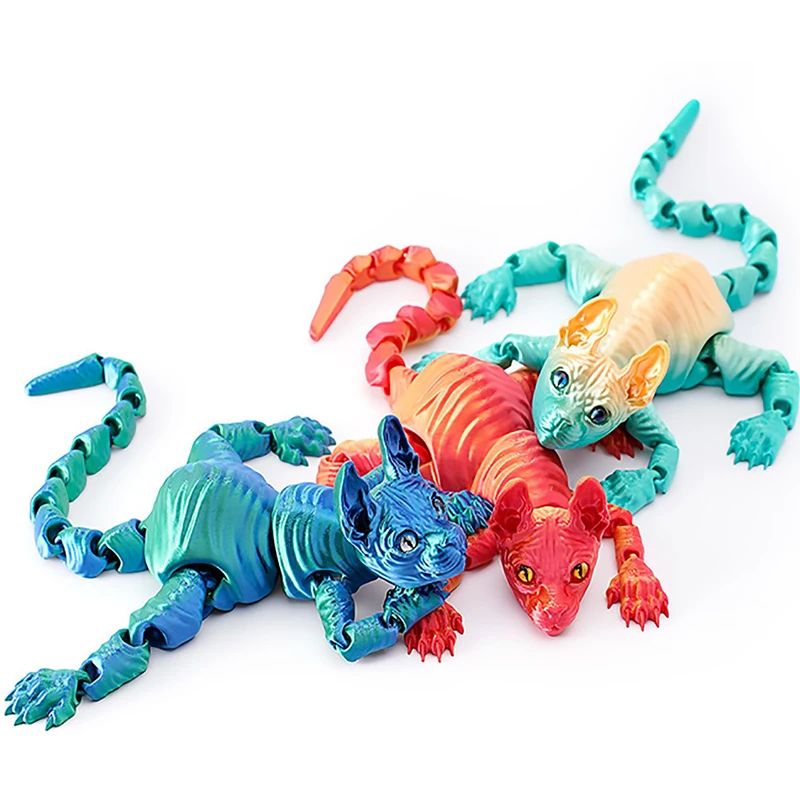 3D Printed Sphynx Cat Articulated Figurine Realistic Hairless Cat Fidget Desk Decor 3