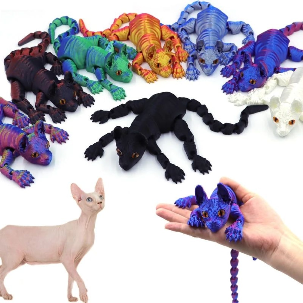3D Printed Sphynx Cat Articulated Figurine Realistic Hairless Cat Fidget Desk Decor 5