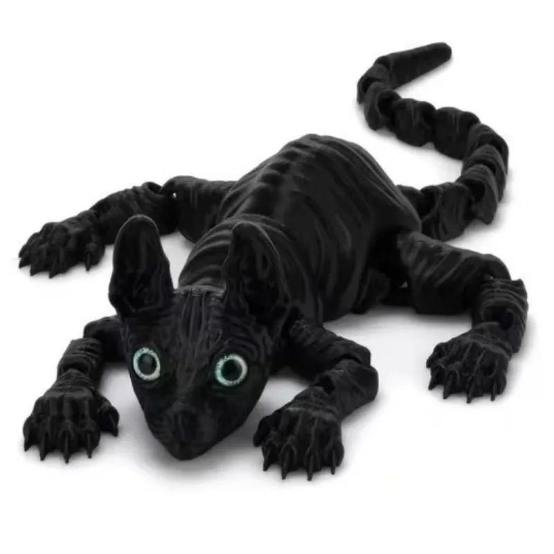 3D Printed Sphynx Cat Articulated Figurine Realistic Hairless Cat Fidget Desk Decor 7