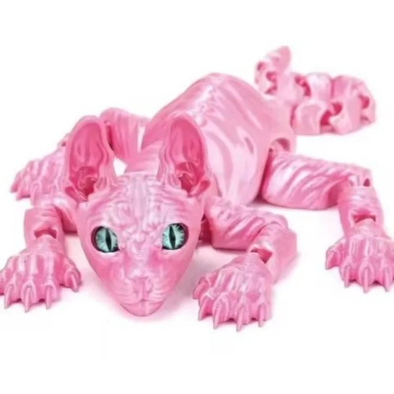 3D Printed Sphynx Cat Articulated Figurine Realistic Hairless Cat Fidget Desk Decor 10