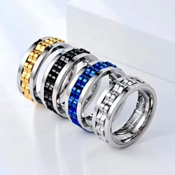 stainless steel spinning chain ring for men – rotating anxiety relief fidget band