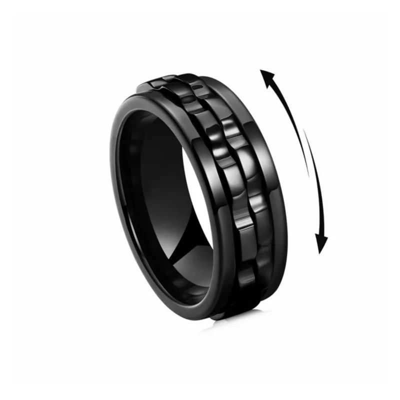 Stainless Steel Spinning Chain Ring For Men Rotating Anxiety Relief Fidget Band 2