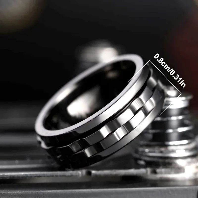 Stainless Steel Spinning Chain Ring For Men Rotating Anxiety Relief Fidget Band 5