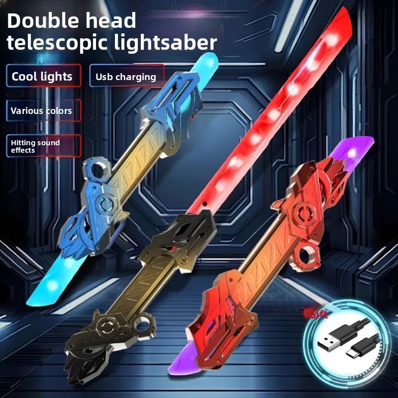 DoubleHead Telescopic LED Laser Sword Rotating 2in1 Light Saber Toy For Kids Adults 1