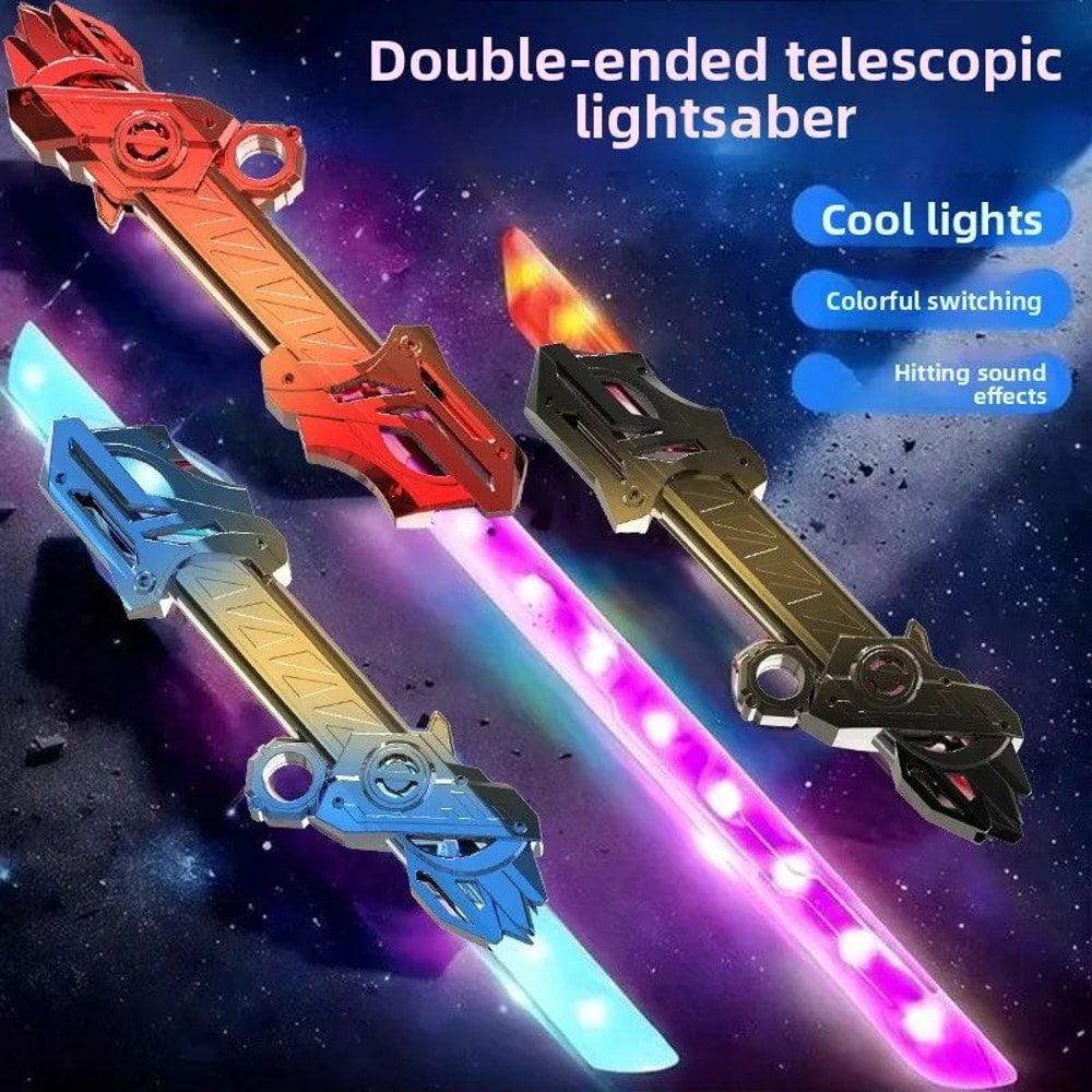 DoubleHead Telescopic LED Laser Sword Rotating 2in1 Light Saber Toy For Kids Adults 4