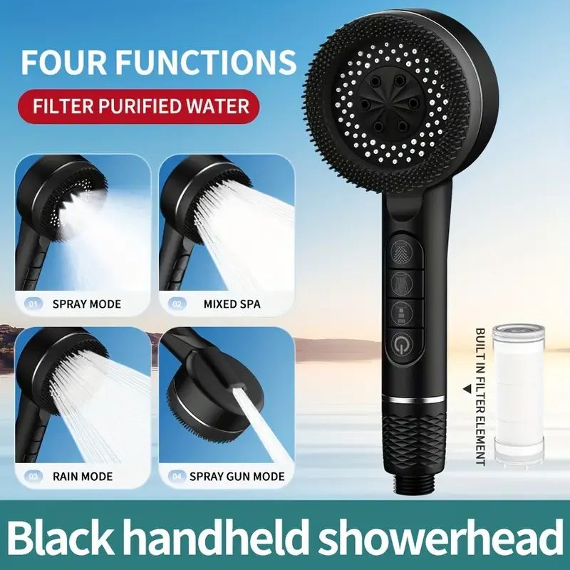 High Pressure Filtered Shower Head With 4 Spray Modes AntiLeak WaterSeal Boost System 6