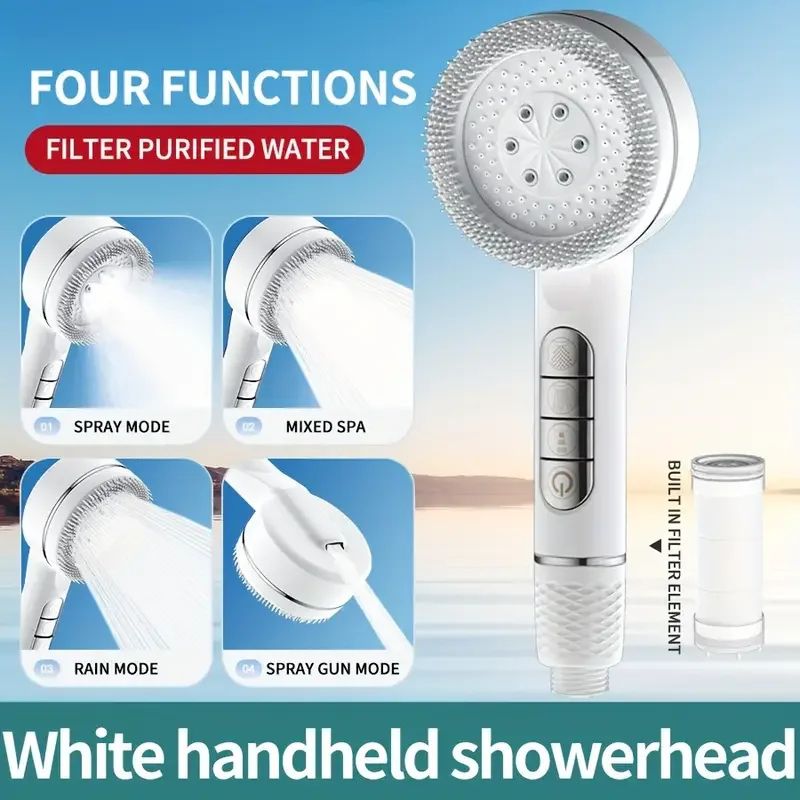 High Pressure Filtered Shower Head With 4 Spray Modes AntiLeak WaterSeal Boost System 8