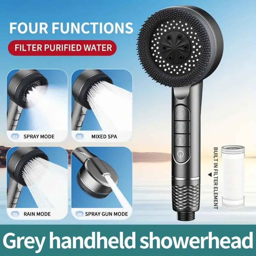 High Pressure Filtered Shower Head With 4 Spray Modes AntiLeak WaterSeal Boost System 9