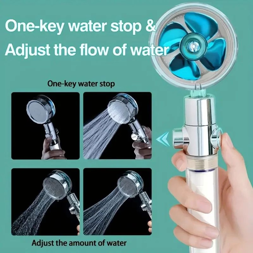TurboSpin High Pressure Handheld Shower Head With Filter 360 Rotating WaterSaving Turbo Fan Spray 2