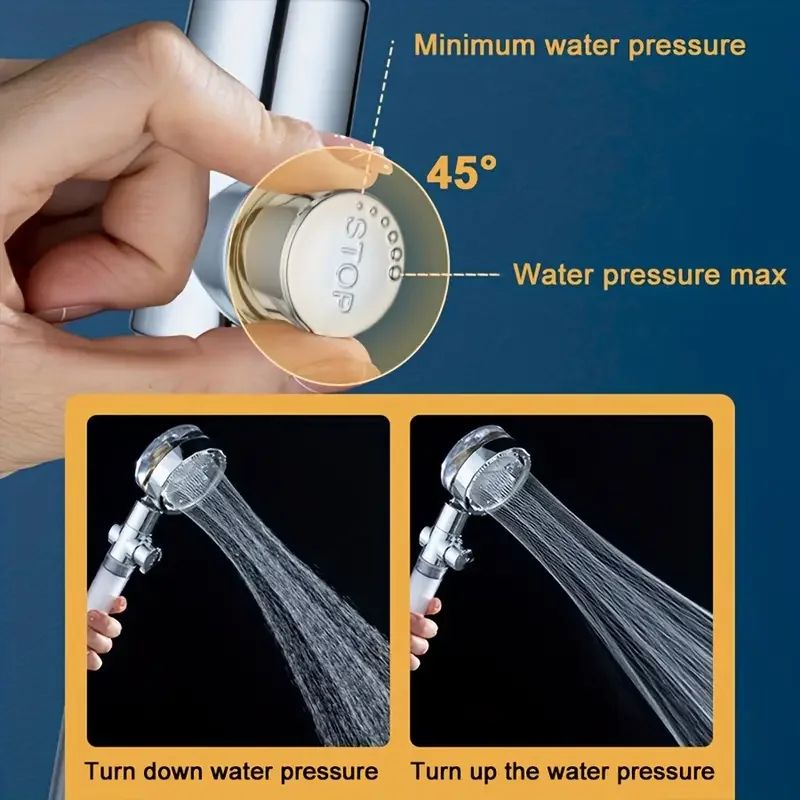 TurboSpin High Pressure Handheld Shower Head With Filter 360 Rotating WaterSaving Turbo Fan Spray 3