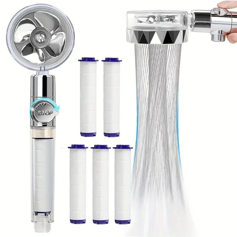 TurboSpin High Pressure Handheld Shower Head With Filter 360 Rotating WaterSaving Turbo Fan Spray 11