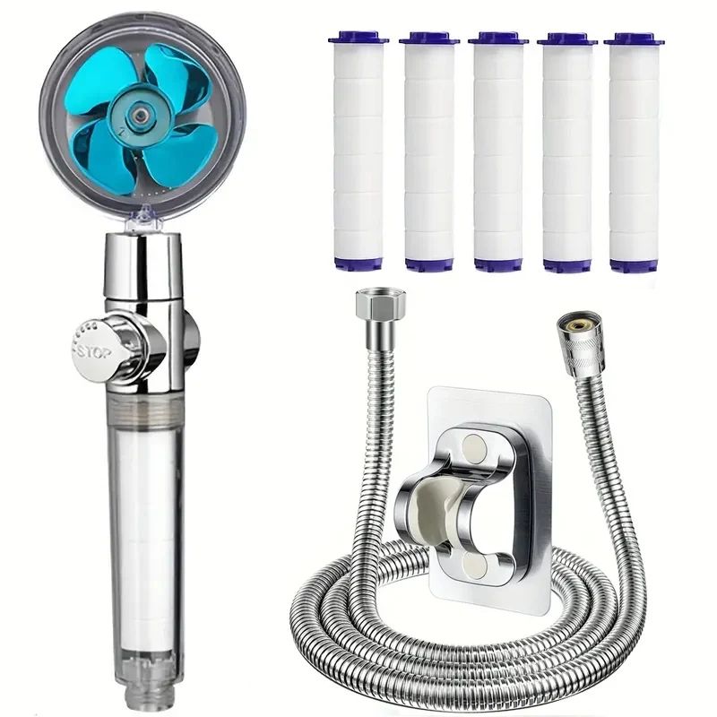 TurboSpin High Pressure Handheld Shower Head With Filter 360 Rotating WaterSaving Turbo Fan Spray 12
