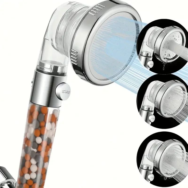 3Mode High Pressure Shower Head With Filtered Shower Head Beads OneTouch Stop WaterSaving Handhel 0