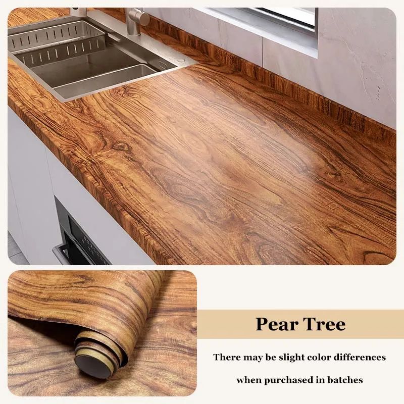 Wood Grain Peel Stick Cabinet Film Waterproof FlameRetardant Kitchen Renovation Wrap 11