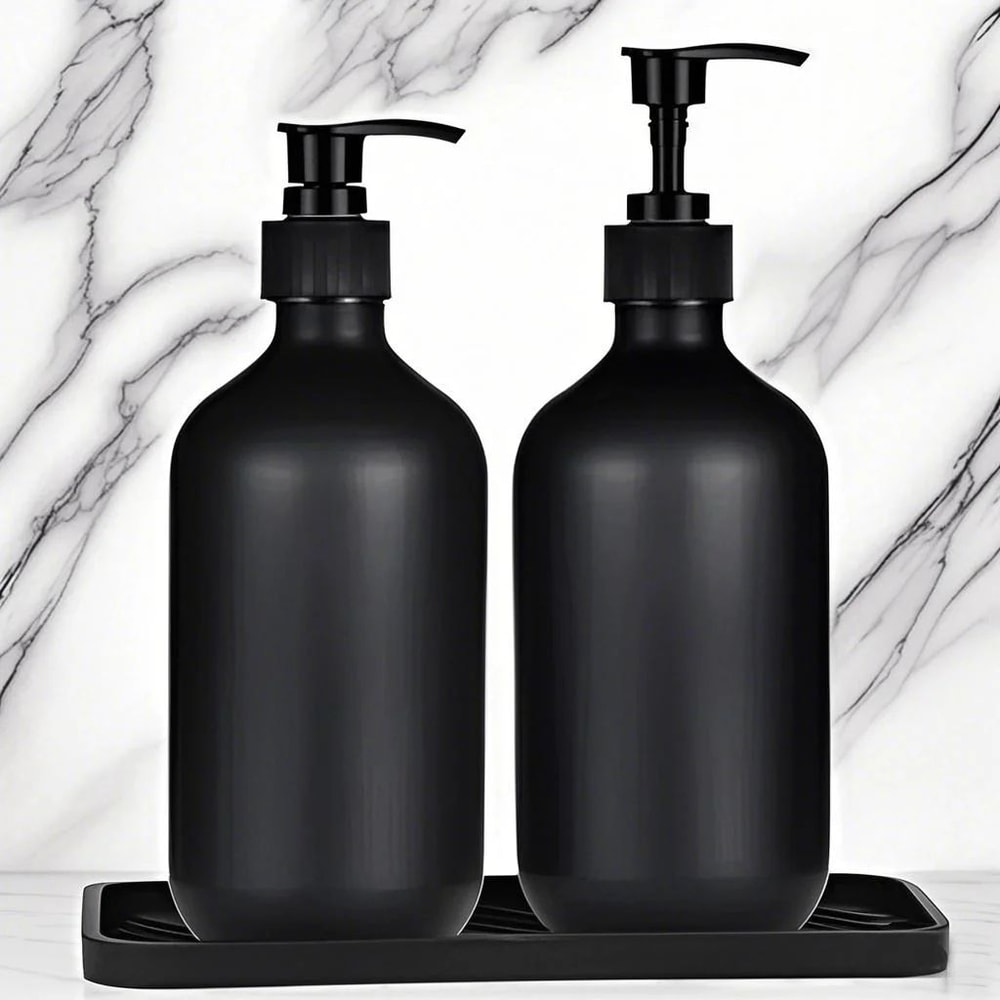 Matte Black Refillable Pump Dispenser Bottle 300500ml For Soap Shampoo Lotion 0