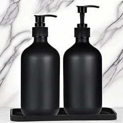 matte black refillable pump dispenser bottle (300/500ml) for soap, shampoo & lotion