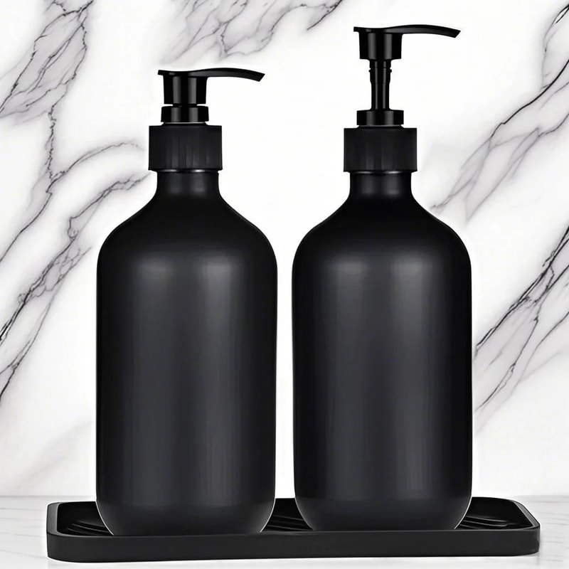 Matte Black Refillable Pump Dispenser Bottle 300500ml For Soap Shampoo Lotion 0