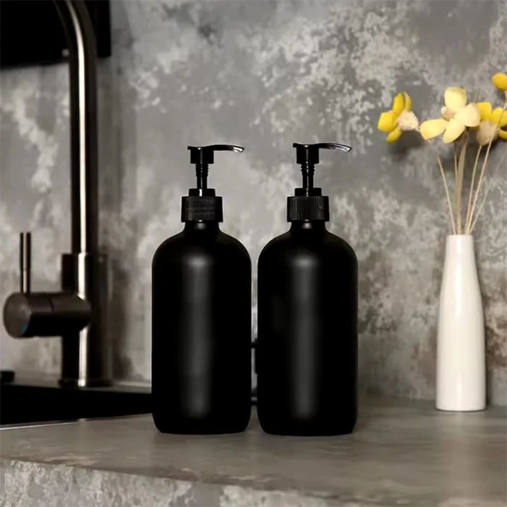 Matte Black Refillable Pump Dispenser Bottle 300500ml For Soap Shampoo Lotion 1