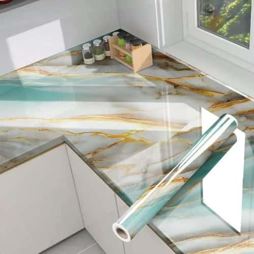HeatShield Peel & Stick Backsplash Film - Waterproof Tile Stickers, Oil-Proof Kitchen Wallpaper for Cabinets