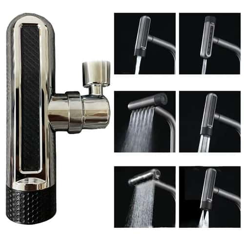 6-Mode Waterfall faucet sprayer attachment with 360 rotating faucet head and Splash-Proof Swivel faucet extender