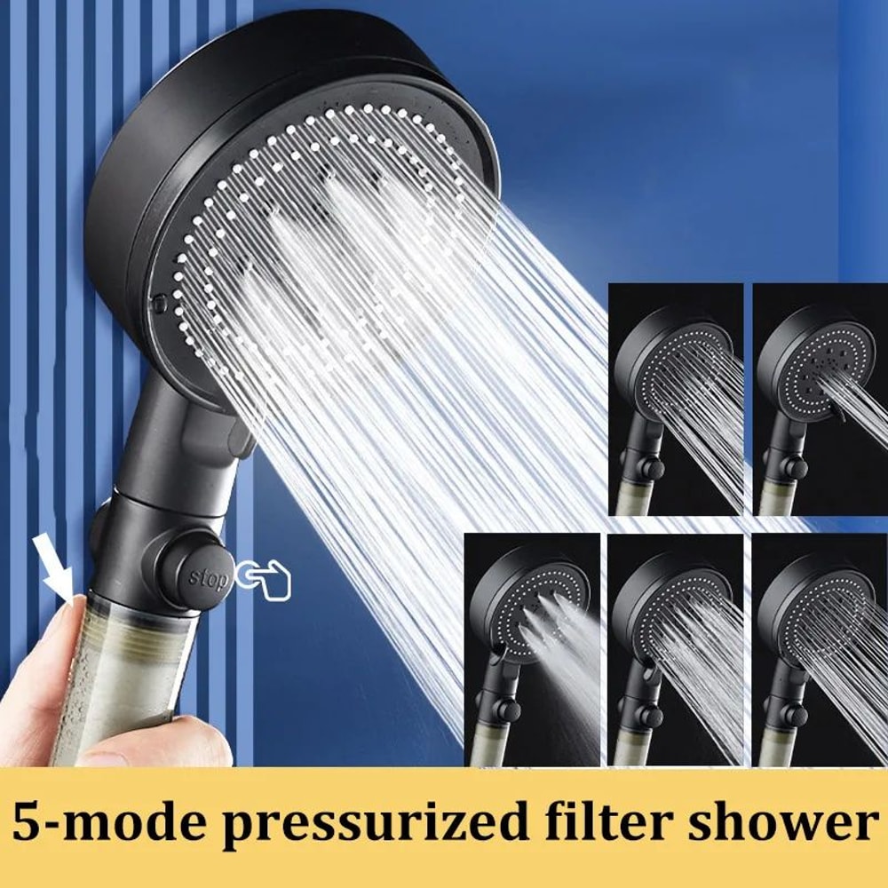 High Pressure Shower Head With Filter 5 Spray Modes Handheld Shower Head With PP Cotton Filter For 0