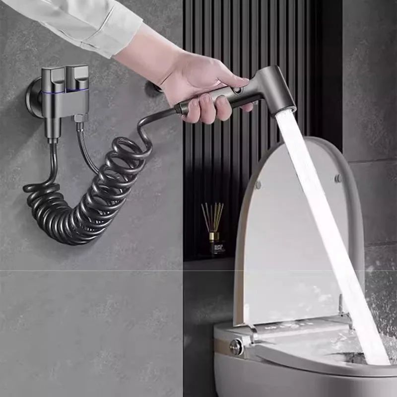 HighPressure Toilet Spray Gun Kit With 1in2Out Diverter Valve Handheld Bidet Sprayer 1