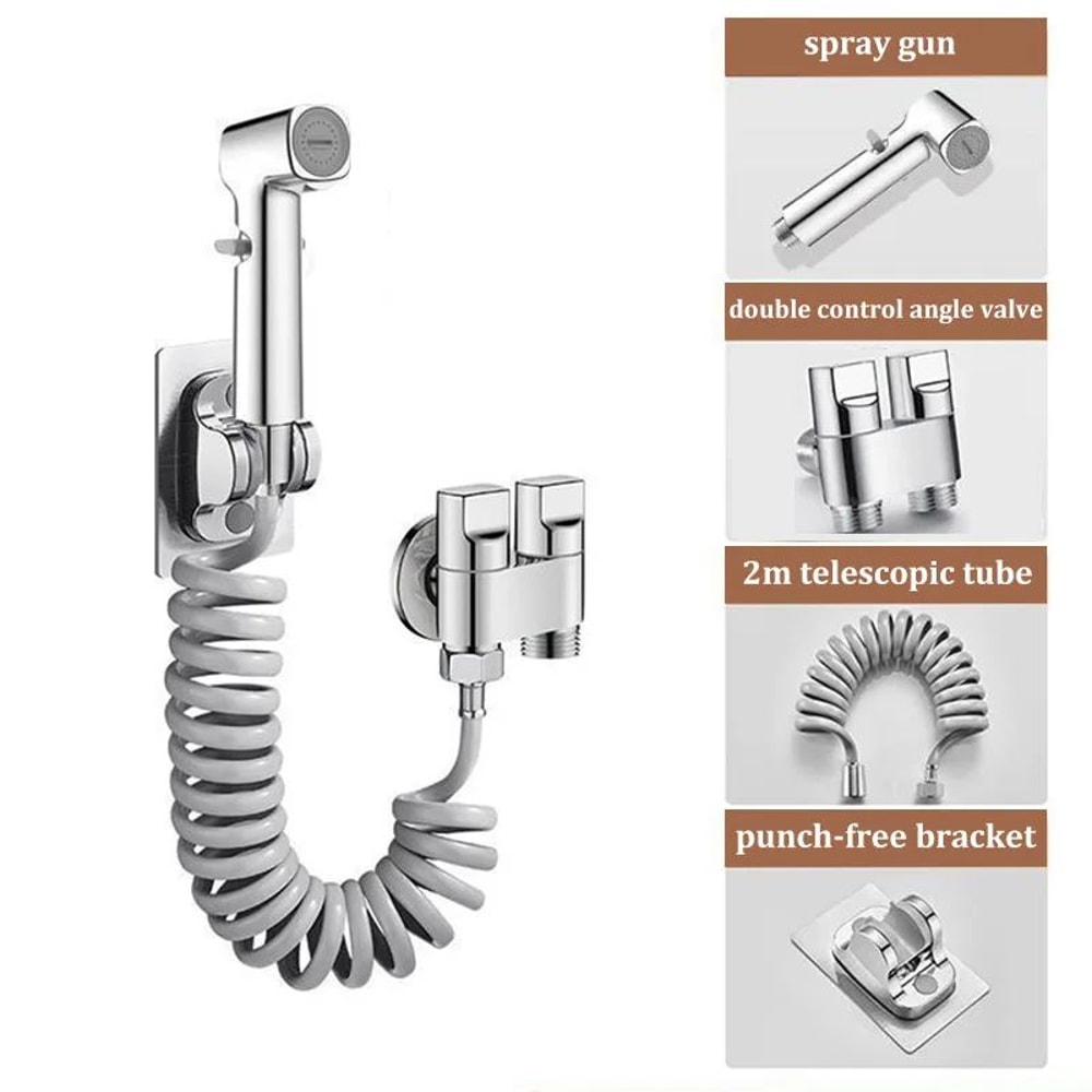 HighPressure Toilet Spray Gun Kit With 1in2Out Diverter Valve Handheld Bidet Sprayer 9