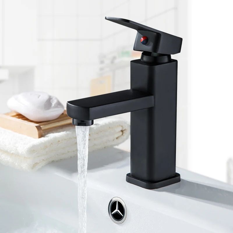 Modern Matte Black Stainless Steel Square Hot And Cold Basin Faucet Sleek Kitchen Bathroom Mixer 0