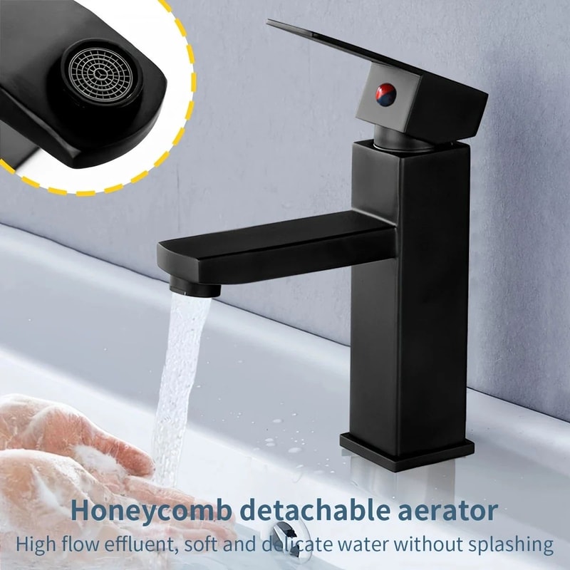Modern Matte Black Stainless Steel Square Hot And Cold Basin Faucet Sleek Kitchen Bathroom Mixer 1