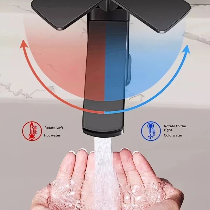 Modern Matte Black Stainless Steel Square Hot And Cold Basin Faucet Sleek Kitchen Bathroom Mixer 2