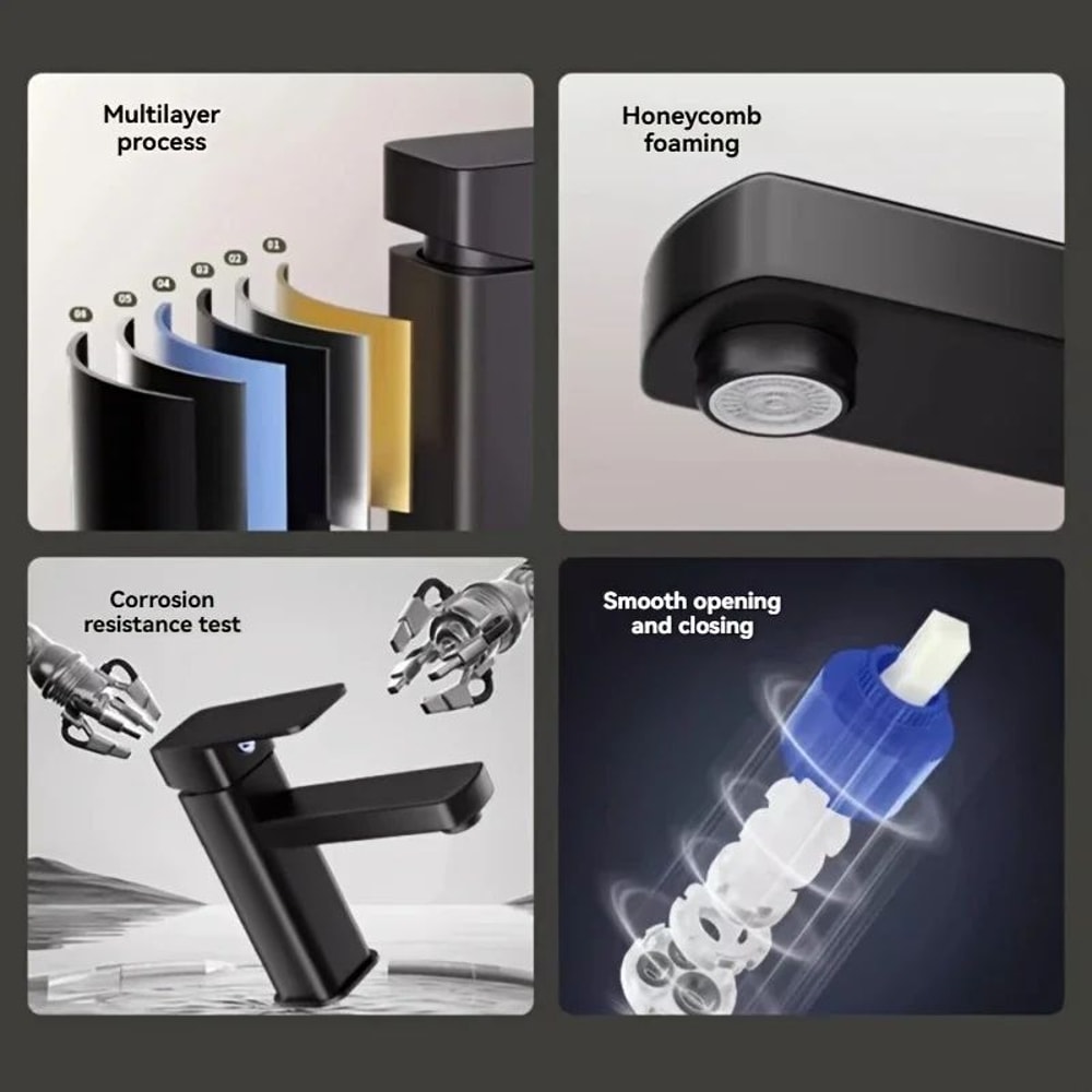 Modern Matte Black Stainless Steel Square Hot And Cold Basin Faucet Sleek Kitchen Bathroom Mixer 4