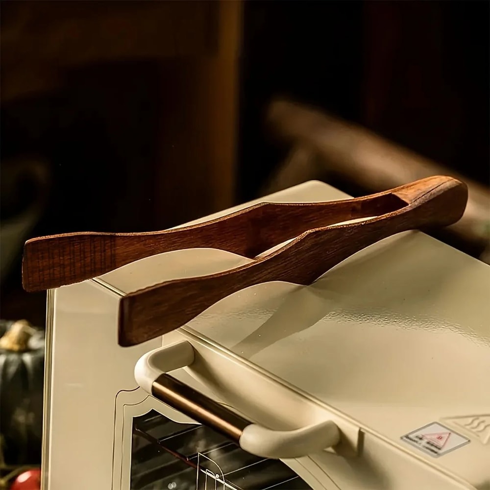 HeatResistant Wooden Food Clip Kitchen Tongs For BBQ Bread Noodles 4