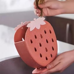 strawberry kitchen utensil holder with drainage - cute countertop & sink caddy organizer