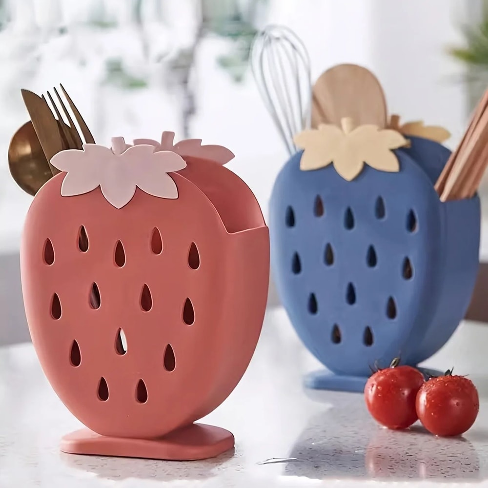 Strawberry Kitchen Utensil Holder With Drainage Cute Countertop Sink Caddy Organizer 1