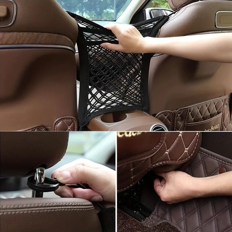 3Layer Car Seat Gap Organizer Mesh Net Pocket Barrier For Front Seats 4