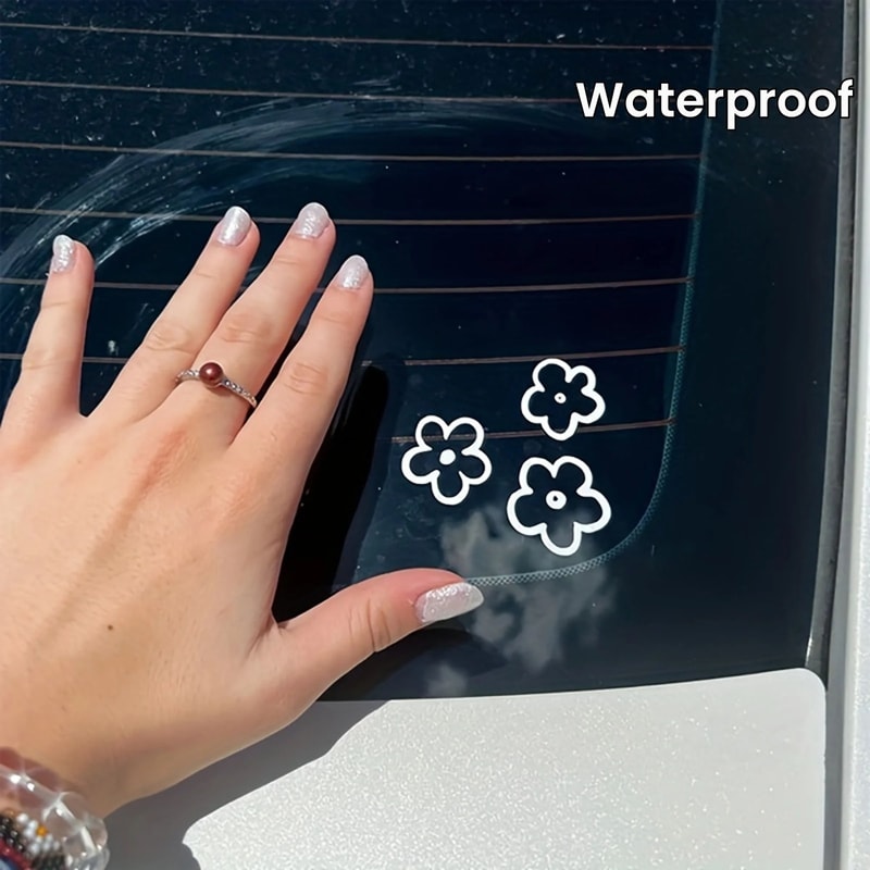 Flower Car Decal Set 3PCS Waterproof Car Mirror Stickers Bumper Decoration Stickers For A Cute 0
