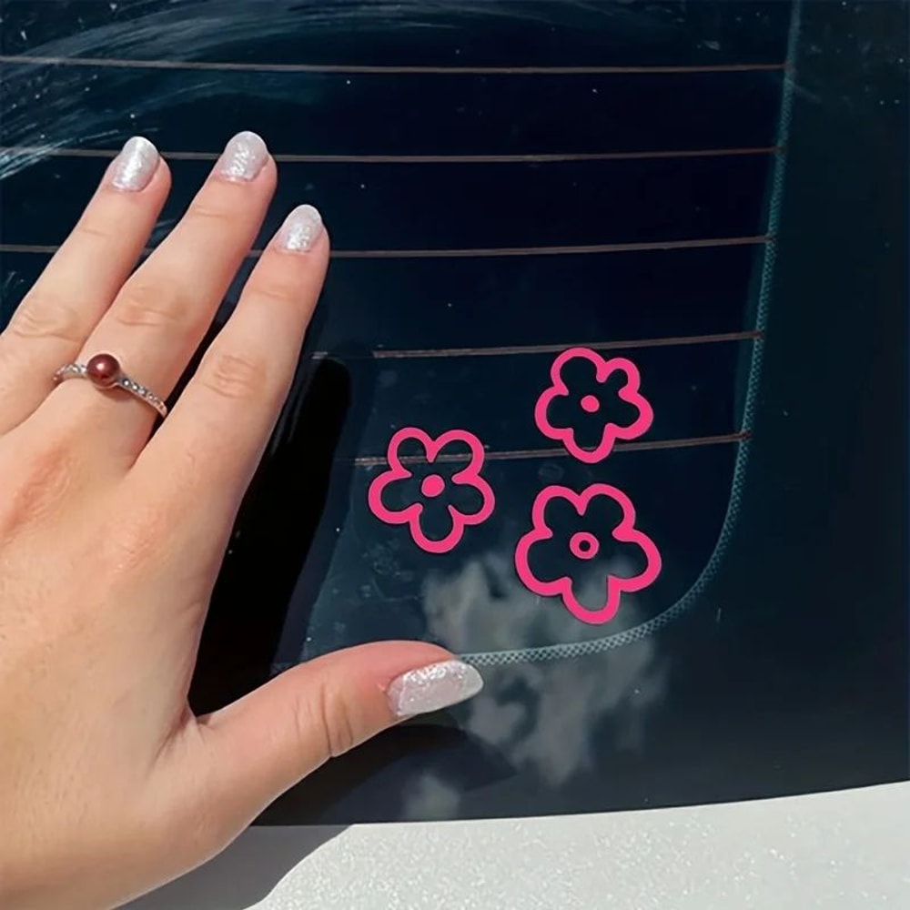 Flower Car Decal Set 3PCS Waterproof Car Mirror Stickers Bumper Decoration Stickers For A Cute 4