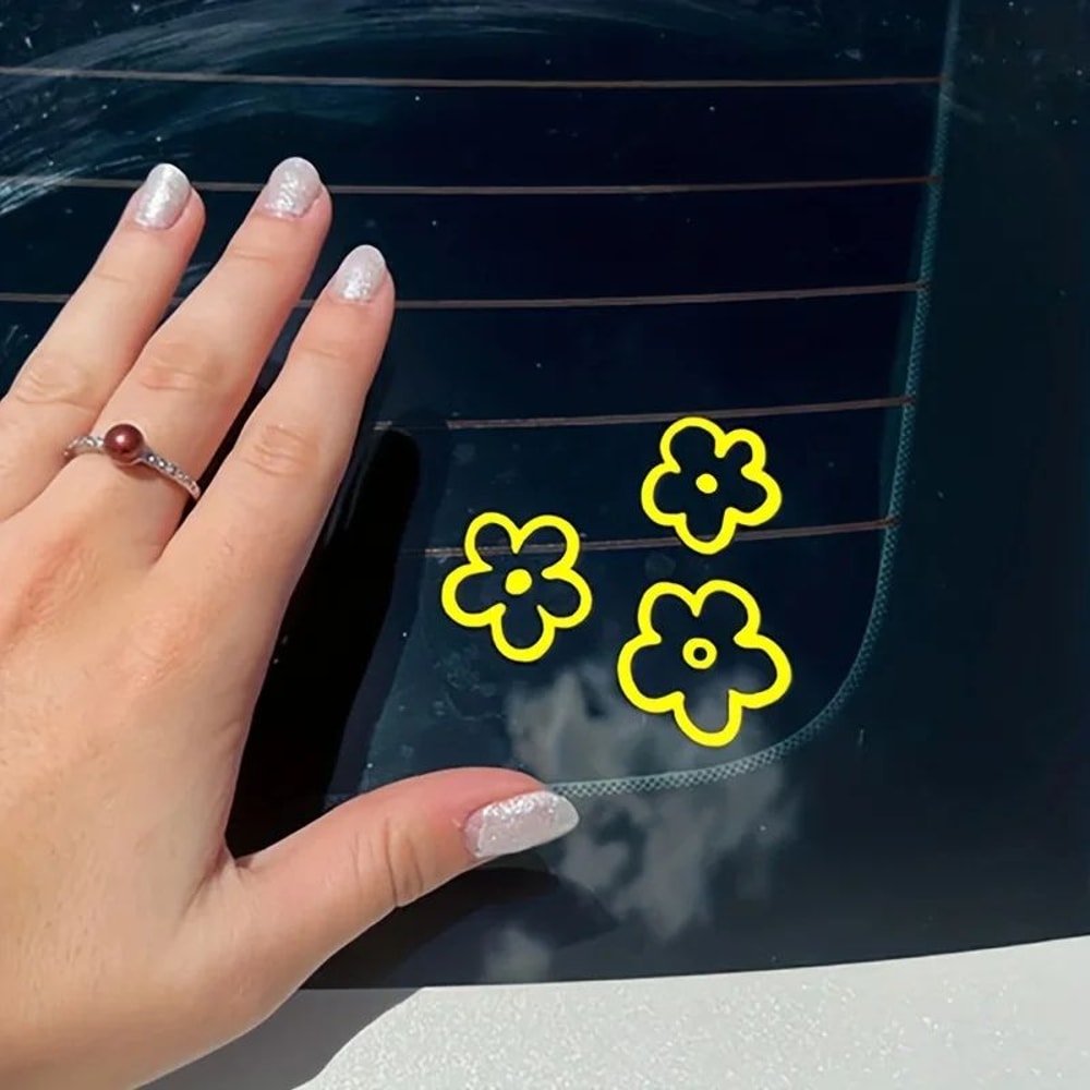 Flower Car Decal Set 3PCS Waterproof Car Mirror Stickers Bumper Decoration Stickers For A Cute 8