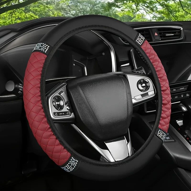 Diamond PU Leather Steering Wheel Cover For Universal 15Inch Wheels NonSlip Grip Luxe Sparkle Comfo 2
