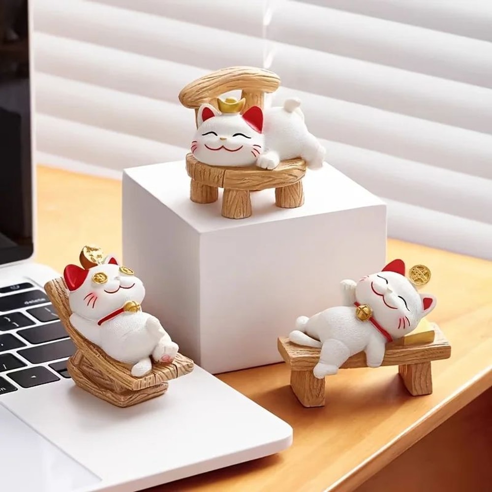 Lucky Lying Cat Figurine WealthAttracting Ornament For Office Desk Home Decor 1