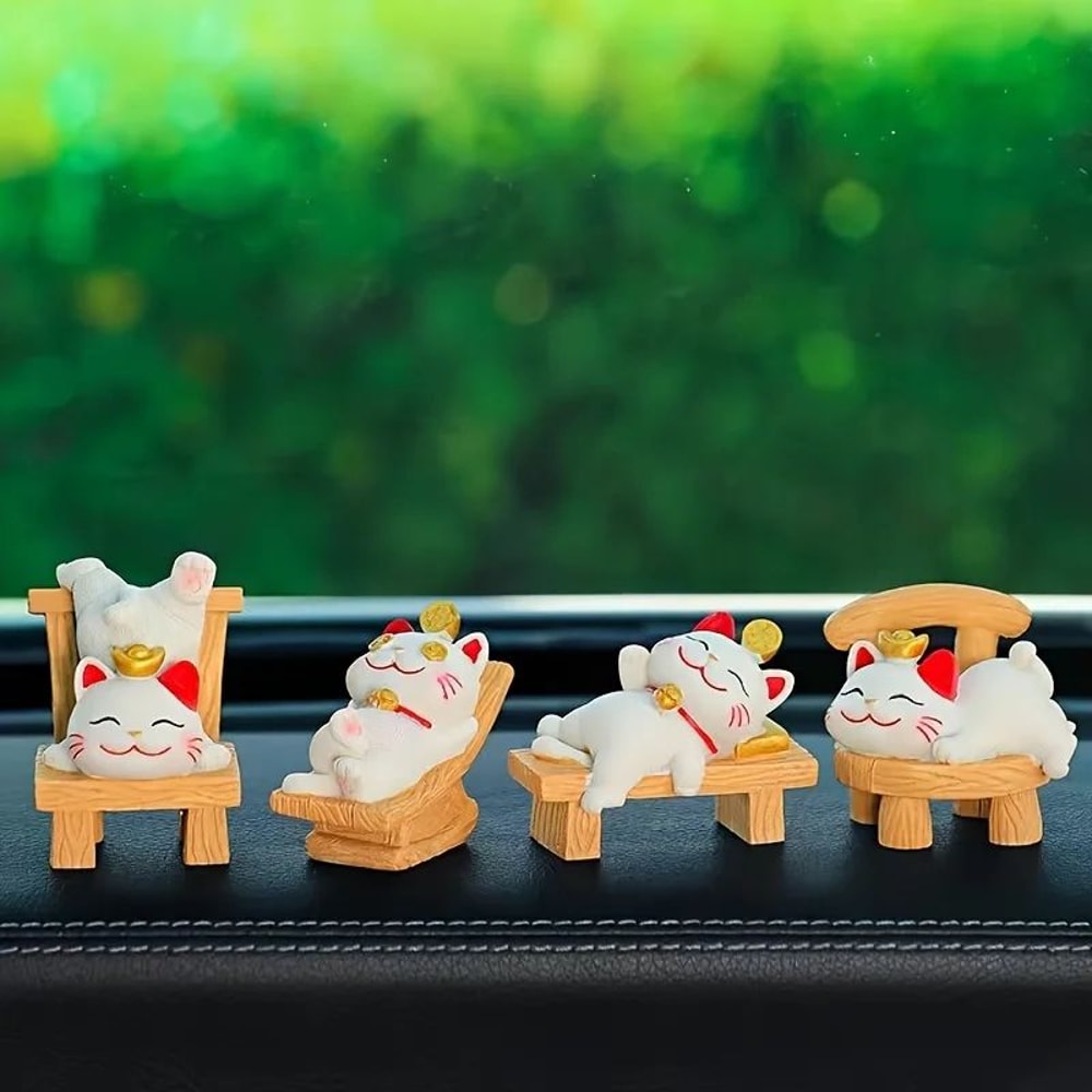 Lucky Lying Cat Figurine WealthAttracting Ornament For Office Desk Home Decor 2