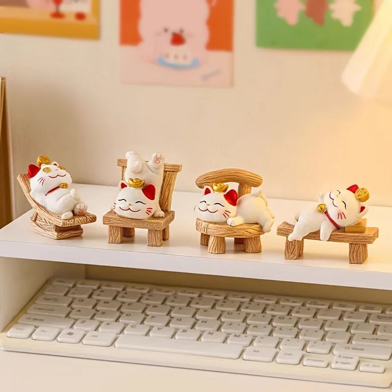Lucky Lying Cat Figurine WealthAttracting Ornament For Office Desk Home Decor 3