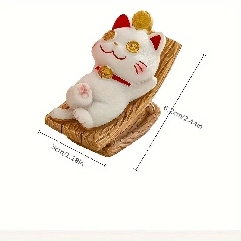 Lucky Lying Cat Figurine WealthAttracting Ornament For Office Desk Home Decor 4