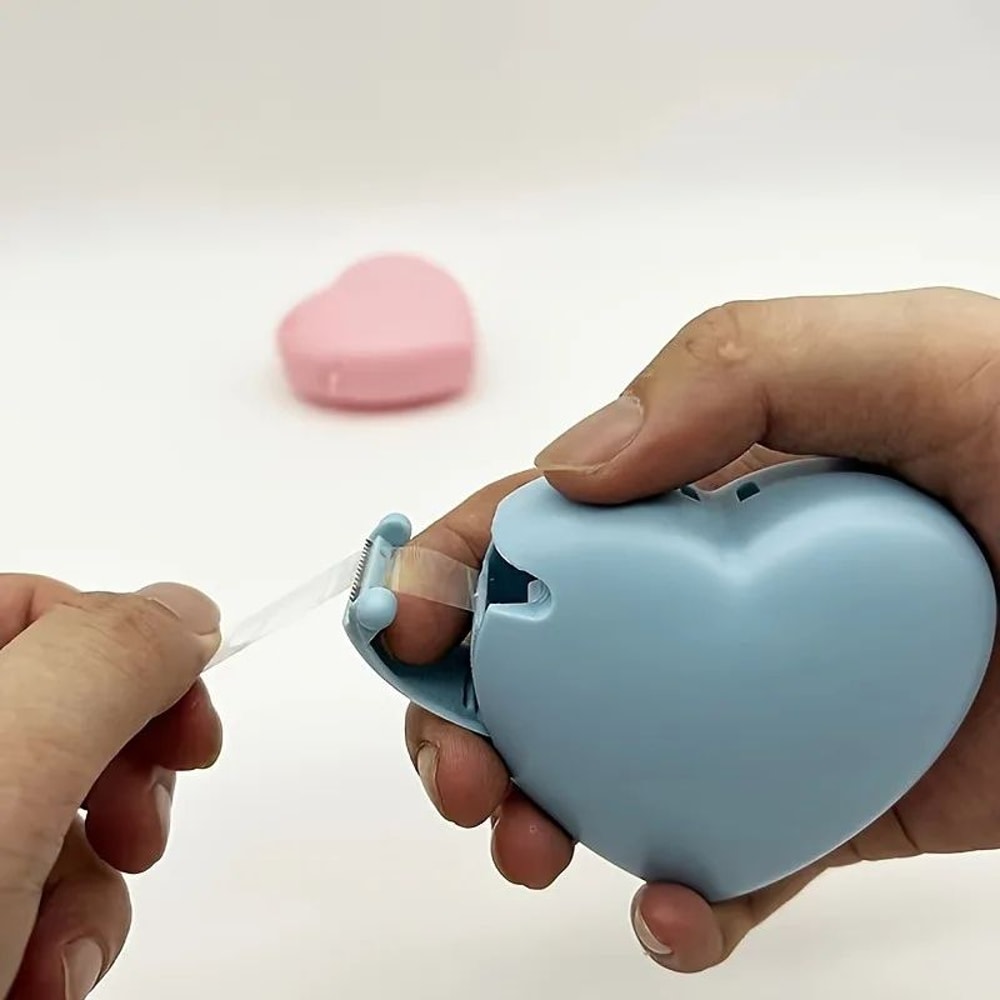 HeartShaped Portable Tape Dispenser With Invisible Tape Cute Desk School Tape Cutter 0