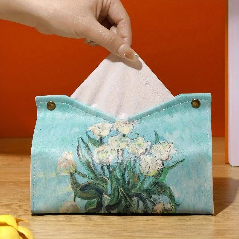 Moonlight Rose 3D Oil Painting Tissue Box Cover Faux Leather Luxury Tissue Box Holder For Home Ca 2