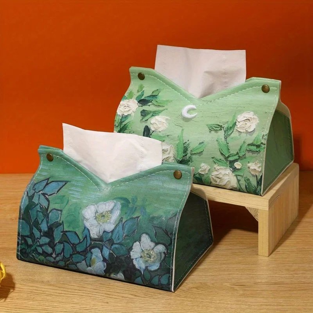 Moonlight Rose 3D Oil Painting Tissue Box Cover Faux Leather Luxury Tissue Box Holder For Home Ca 3