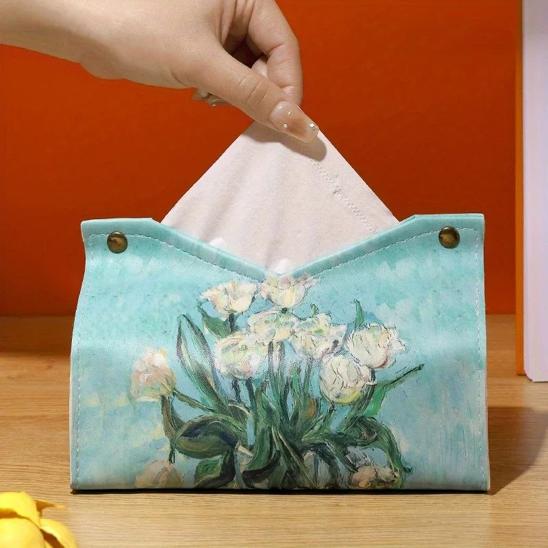 Moonlight Rose 3D Oil Painting Tissue Box Cover Faux Leather Luxury Tissue Box Holder For Home Ca 9