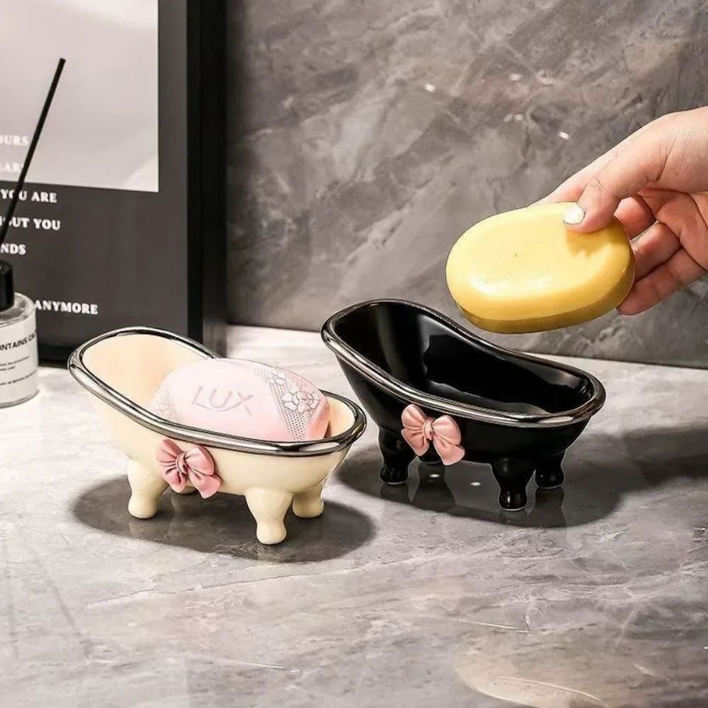 Mini Bathtub Soap Dish With Bow Draining Cute Soap Holder For Bathroom Countertop 4