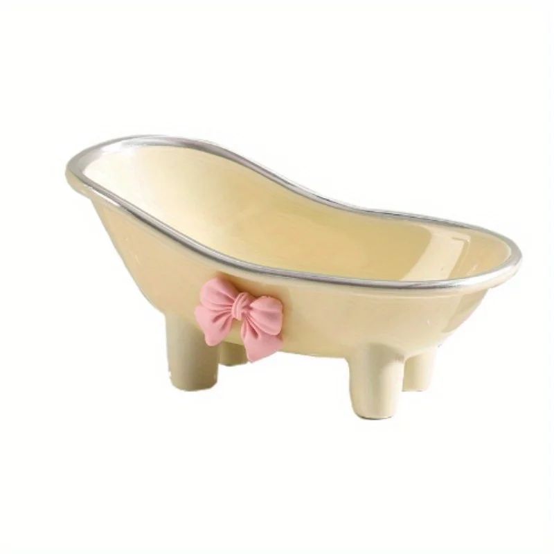 Mini Bathtub Soap Dish With Bow Draining Cute Soap Holder For Bathroom Countertop 5