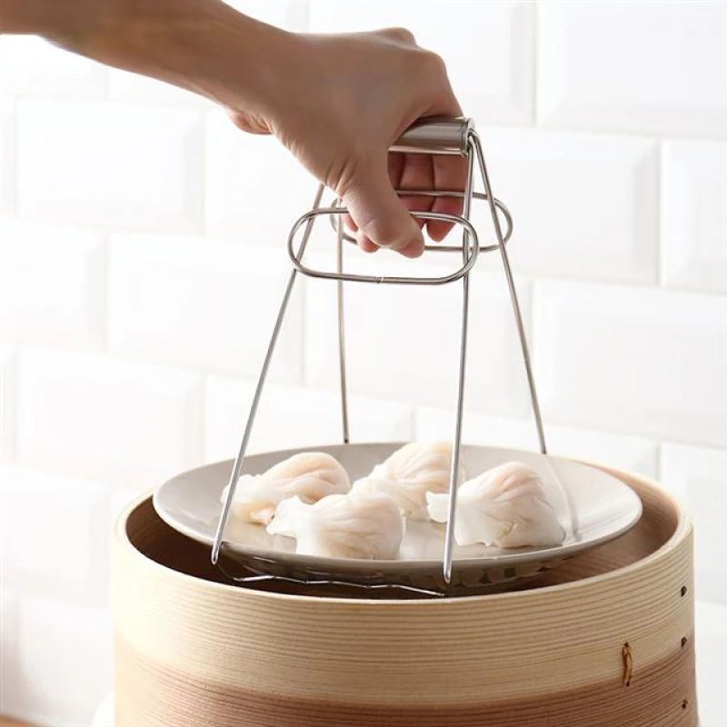 Stainless Steel Hot Plate Gripper Foldable AntiScald Bowl Plate Lifter Tongs 1